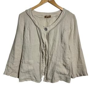 Carla Conti Made in Italy Lagenlook Linen Top Women M Tan Coastal Beach Boho